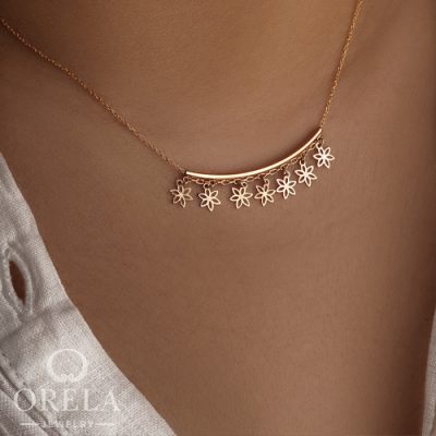 گردنبند طلا ۱۸ عیار شرابه ای طرح بهارک
