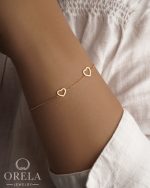 دستبند طلا ۱۸ عیار طرح دوقلب